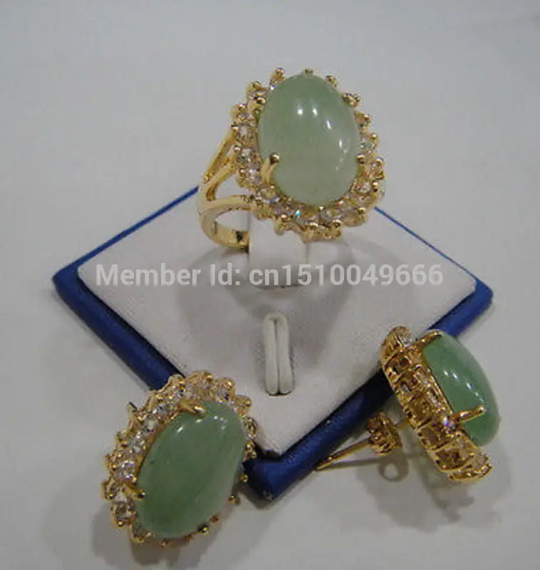 Hot sale FREE shipping>>>>>>Beautful GREEN jade crystal Earrings/ring set