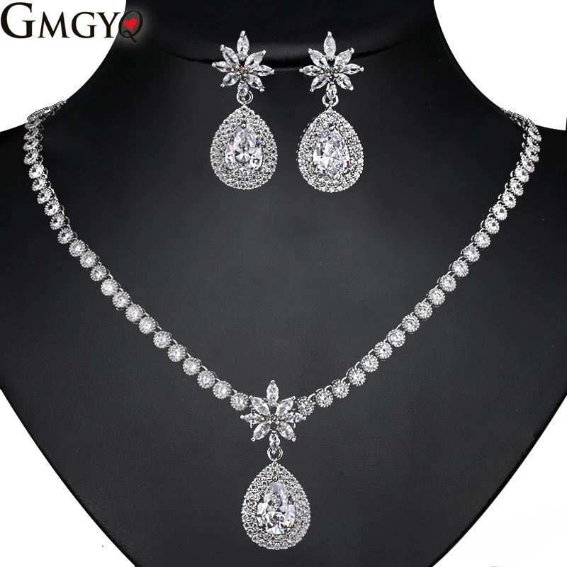 GMGYQ Fashionable Jewelry Earrings Necklaces Water Drop Zircon Suits Elegant Wedding Dress Accessories For Women Gift
GMGYQ Fashionable Jewelry Earrings Necklaces Water Drop Zircon Suits Elegant Wedding Dress Accessories For Women Gift