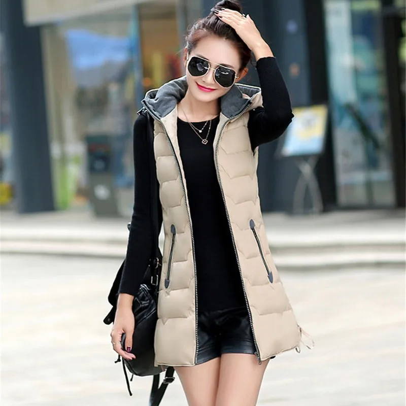 2018 Autumn winter cotton vest jacket womens Thicken Hooded tops Plus size Slim students parkas female Waistcoat Outerwear N221 | Женская