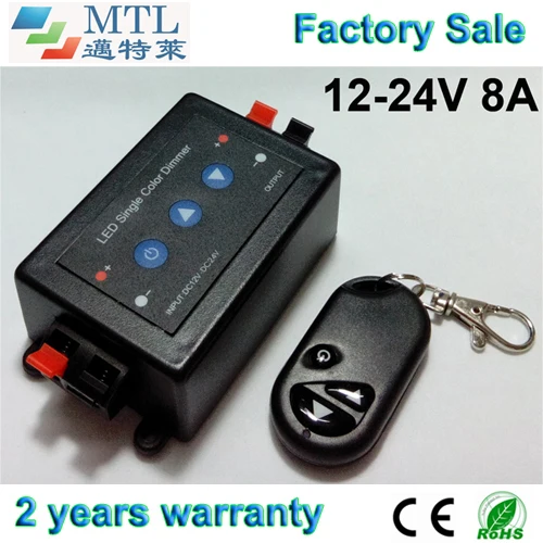 LED dimmer controller 12-24V / 8A, 20 pcs/lot, RF remote / Keys control, for single color LED strip, Factory Wholesale
LED dimmer controller 12-24V / 8A, 20 pcs/lot, RF remote / Keys control, for single color LED strip, Factory Wholesale