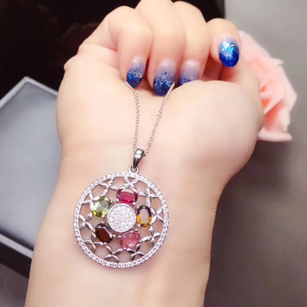 S925 silver natural Multicolor tourmaline necklace natural gemstone pendant Elegant round woman girl party gift fine jewelry
S925 silver natural Multicolor tourmaline necklace natural gemstone pendant Elegant round woman girl party gift fine jewelry