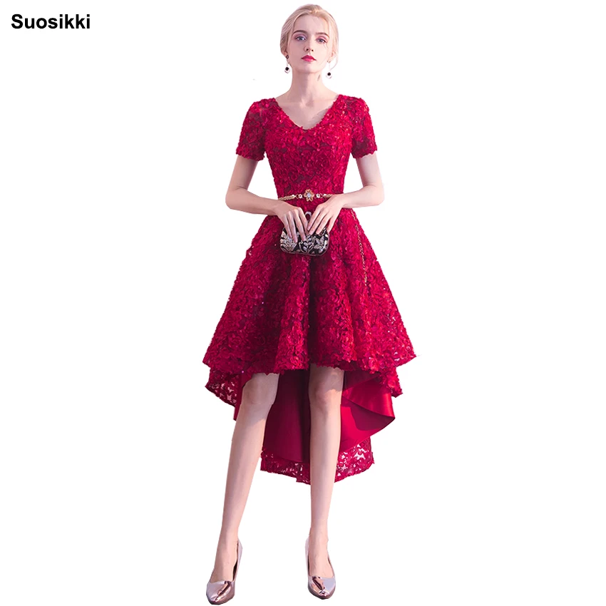 New arrival Sexy Short Front Long Back Lace Flower Evening Dress Short sleeve Bride Banquet Formal Party Gowns Vestidos 2018
New arrival Sexy Short Front Long Back Lace Flower Evening Dress Short sleeve Bride Banquet Formal Party Gowns Vestidos 2018