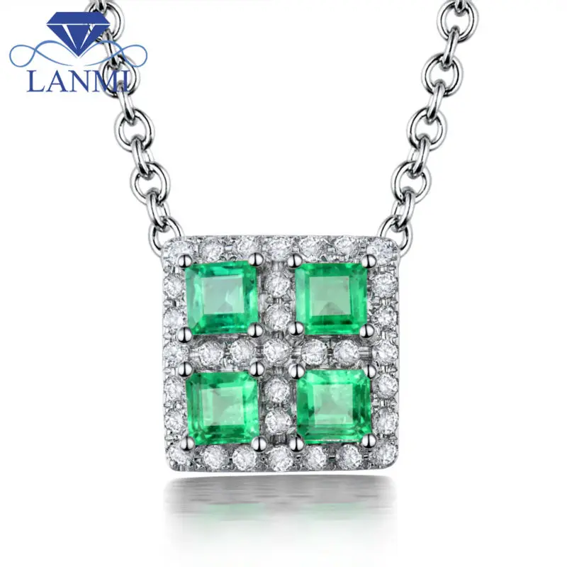 

Fantastic Solid 18Kt White Gold Natural Emerald Round 3mm Diamond Wedding Pendant for women gift WP090