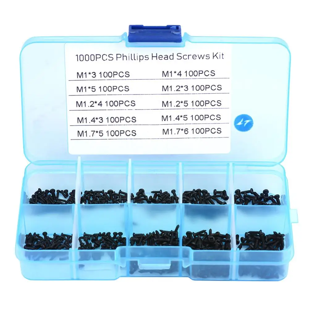 Professional 1000pcs Small Screws Cross Head Self-tapping Bolts Assortment Kit M1 M1.2 M1.4 M1.7 Screws 2019
Professional 1000pcs Small Screws Cross Head Self-tapping Bolts Assortment Kit M1 M1.2 M1.4 M1.7 Screws 2019