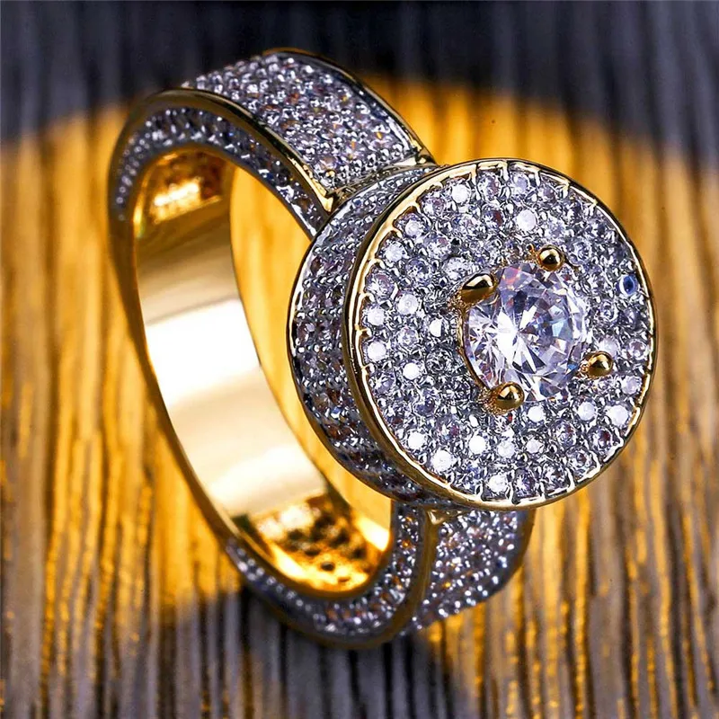 

HIP Hop Micro Pave Rhinestone Iced Out Bling Ring IP Gold Filled Titanium Rings for Men Jewelry copper + zircon