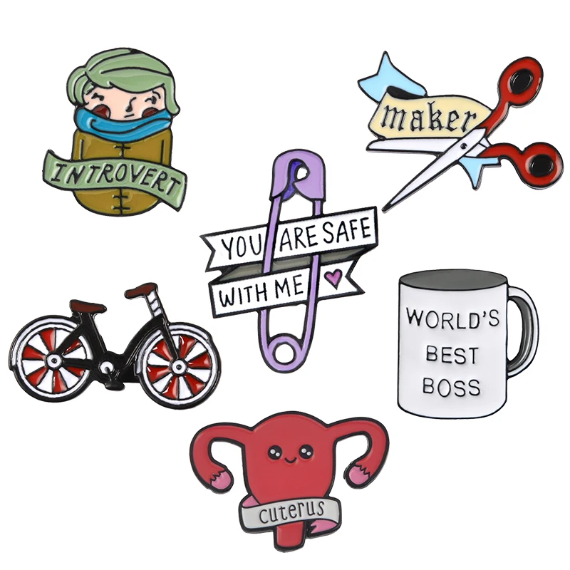 Brooch Enamel Pin Purple Paper clip Scissors Bicycle Boss Mug Uterus Introverted Girl Lapel Pin Button Badge Cartoon Jewelry
Brooch Enamel Pin Purple Paper clip Scissors Bicycle Boss Mug Uterus Introverted Girl Lapel Pin Button Badge Cartoon Jewelry