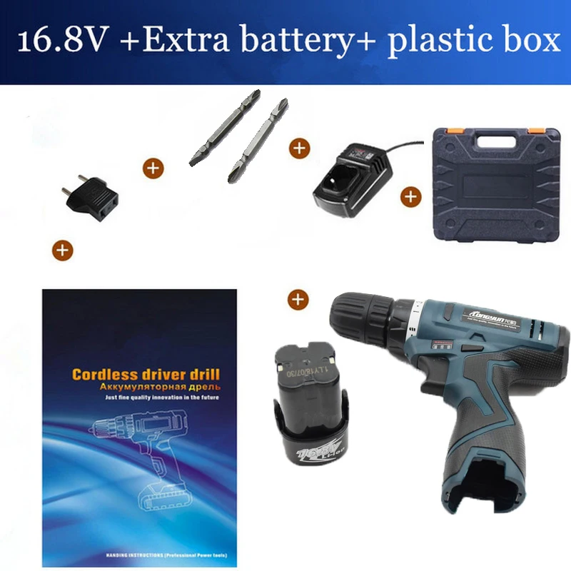 16.8V Cordless Screwdriver with Spare Lithium Ion Battery Electric Drill Home Multifunction | Инструменты