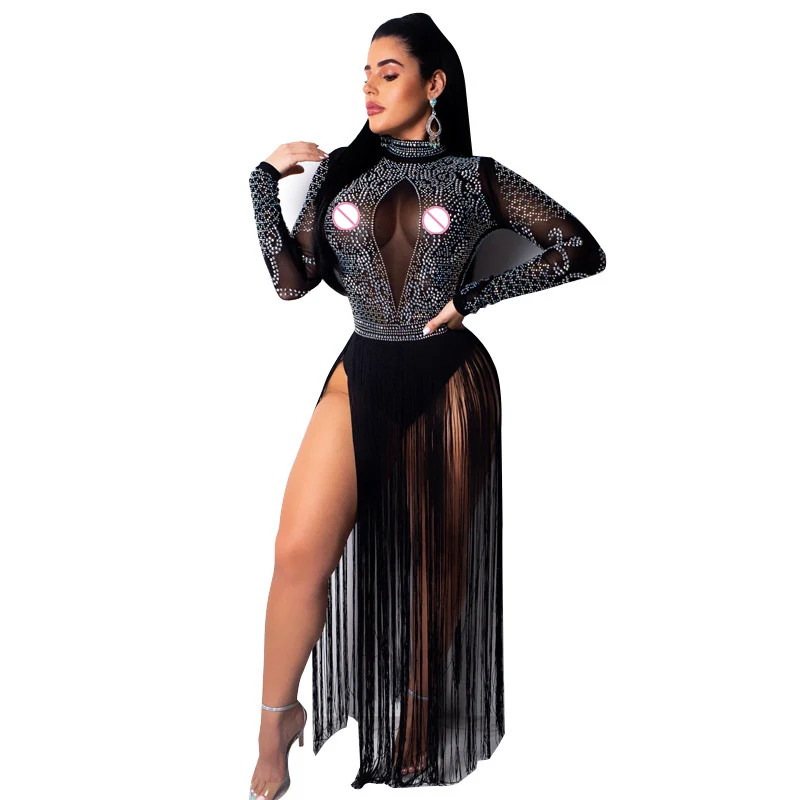 Womens Diamond Tassle Sexy Sheer Mesh Lace Dress Long Sleeve Maxi Dresses Transparent Sexy Clubwear Outfit Female Party Vestidos
Womens Diamond Tassle Sexy Sheer Mesh Lace Dress Long Sleeve Maxi Dresses Transparent Sexy Clubwear Outfit Female Party Vestidos