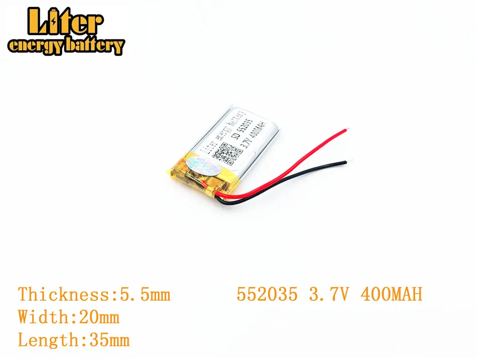Liter energy battery 3.7V 400mAh 552035 plug Lithium Polymer Rechargeable Battery For MP3 MP4 MP5 Lithium polymer battery
Liter energy battery 3.7V 400mAh 552035 plug Lithium Polymer Rechargeable Battery For MP3 MP4 MP5 Lithium polymer battery