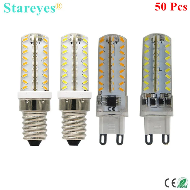50 шт. силиконовый G9 E14 SMD3014 72 LED 7 Вт диммер с регулируемой яркостью кукурузная