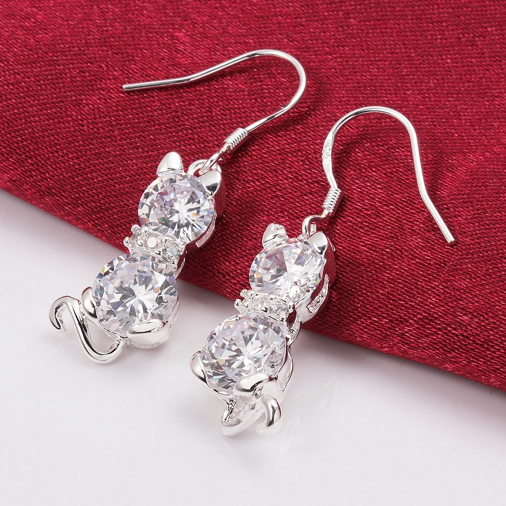 Double Stones Kitten Cat Shape Earring Fashion Silver Plated Wedding Jewelry Women's Long Dangle Earrings Pendientes Bijoux
Double Stones Kitten Cat Shape Earring Fashion Silver Plated Wedding Jewelry Women's Long Dangle Earrings Pendientes Bijoux