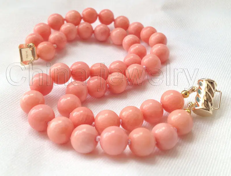 Beautiful 8" 2row 8mm round pink coral bracelet - free shipping clasp