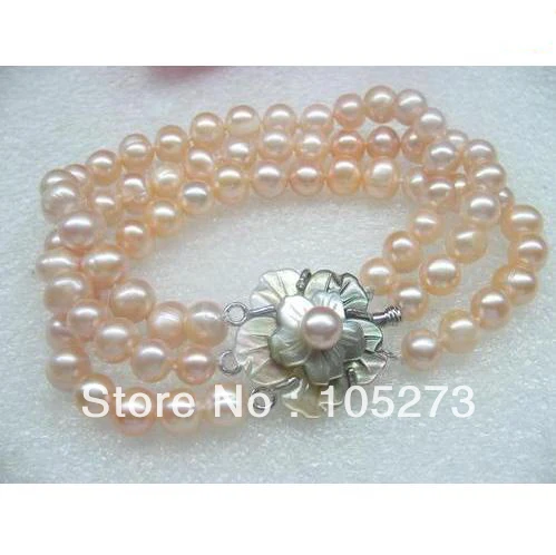 8'' Pearl Bracelet AA 7-8MM 3Rows Pink Genuine Freshwater Pearl Bracelet Cameo Flower Clasp Top Quality Wholesale Free Shipping
8'' Pearl Bracelet AA 7-8MM 3Rows Pink Genuine Freshwater Pearl Bracelet Cameo Flower Clasp Top Quality Wholesale Free Shipping