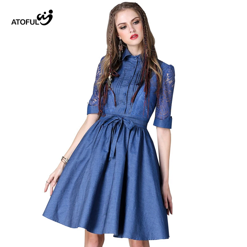Фото ATOFUL высокое качество осень ремешками кнопку карман платье из - купить
