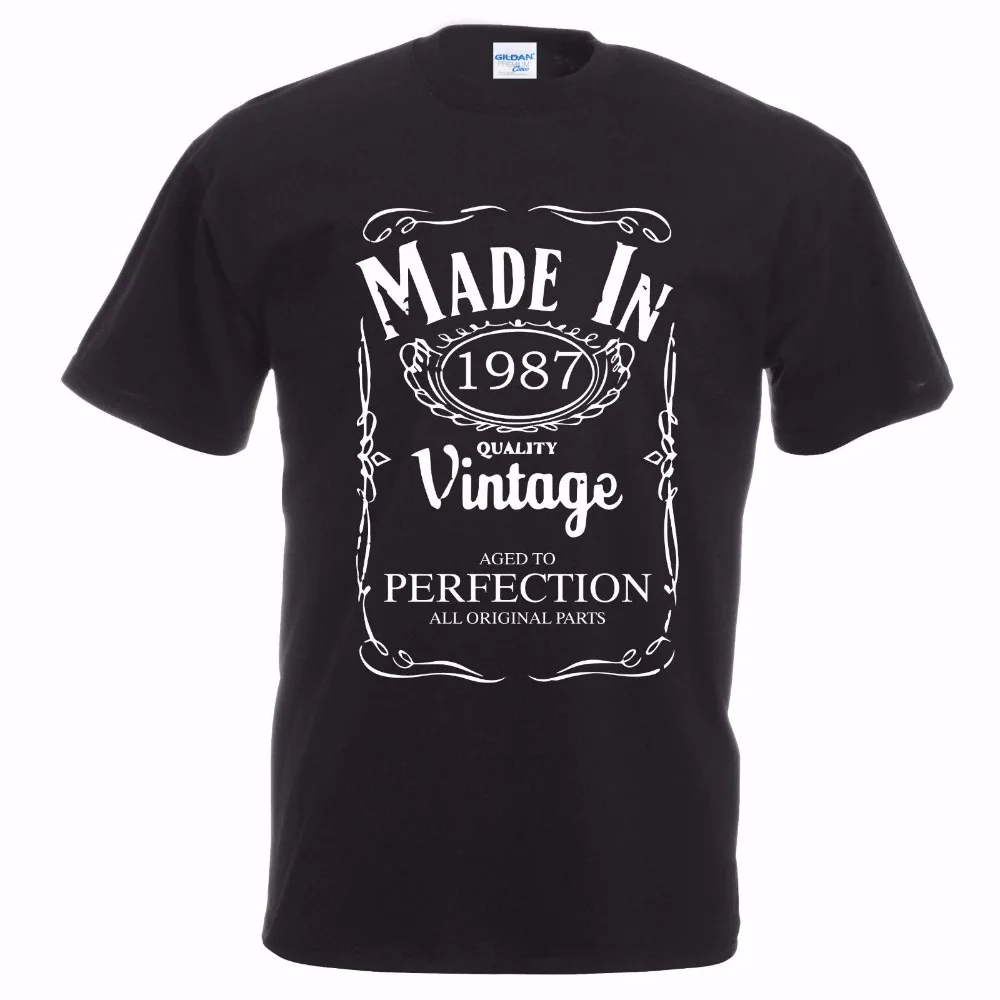 

Cotton Short Sleeve Hipster Tees Summer Mens T Shirt Made In 1987,Black T-Shirt, Aged Of Perfection, Vintage graphic Tee Shirts