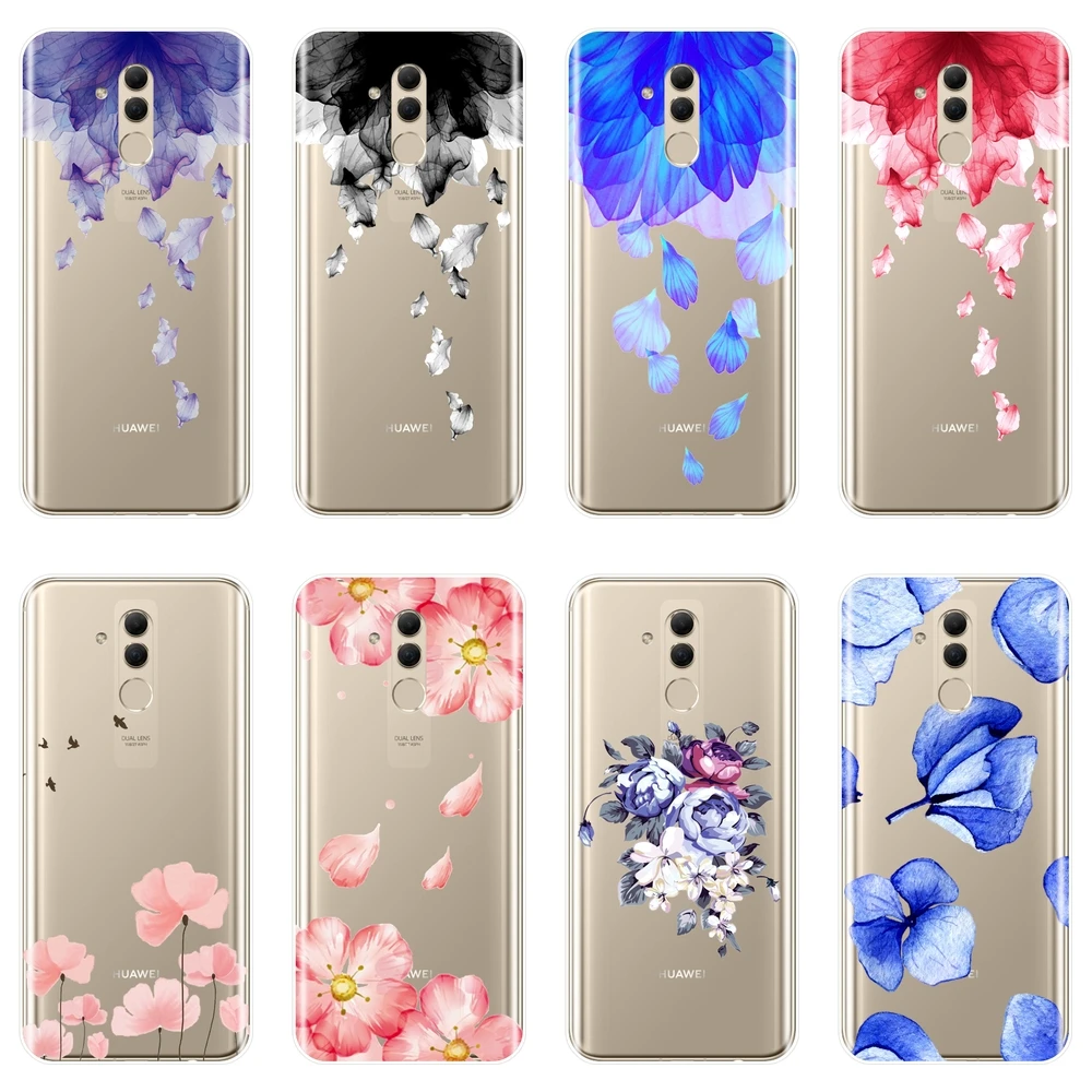 Чехол для телефона из ТПУ для Huawei Mate 9 10 20 Pro, мягкий силиконовый чехол-накладка с розовыми цветами, красными, синими цветами, для Huawei Mate 7, 8, 9, 10,...