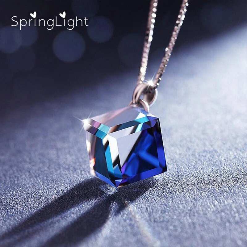 SpringLight Стразы Кубик Рубика кулон Настоящее 925 стерлингового серебра ювелирные