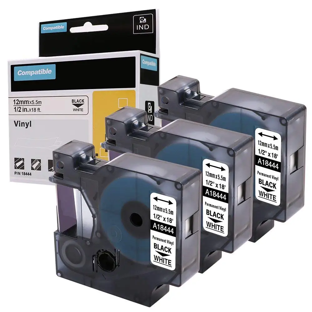 Совместимость с Dymo 18444 Rhino 12 мм * 5 м виниловые этикетки черная печать на белом для