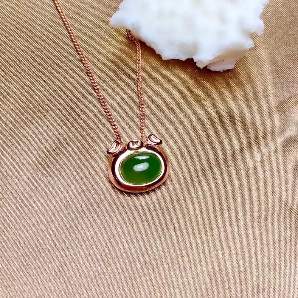 Natural green jasper necklace Pendant S925 silver natural gemstone Pendant Elegant cute small PigHead girl party gift jewelry
Natural green jasper necklace Pendant S925 silver natural gemstone Pendant Elegant cute small PigHead girl party gift jewelry