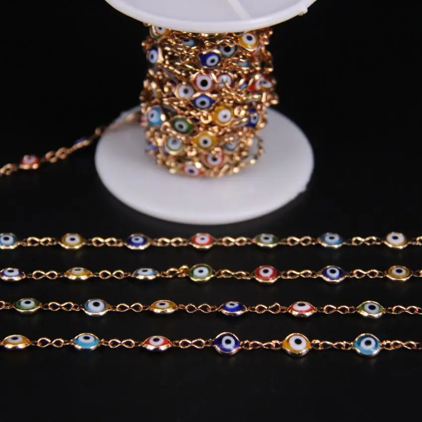 6mm Mixed Evil Eye Lampwork Bead Rosary Chain,Colourful Drip Oil Glass Coin bead Metal Gold Chain Charms Sweater Chain Crafts
6mm Mixed Evil Eye Lampwork Bead Rosary Chain,Colourful Drip Oil Glass Coin bead Metal Gold Chain Charms Sweater Chain Crafts