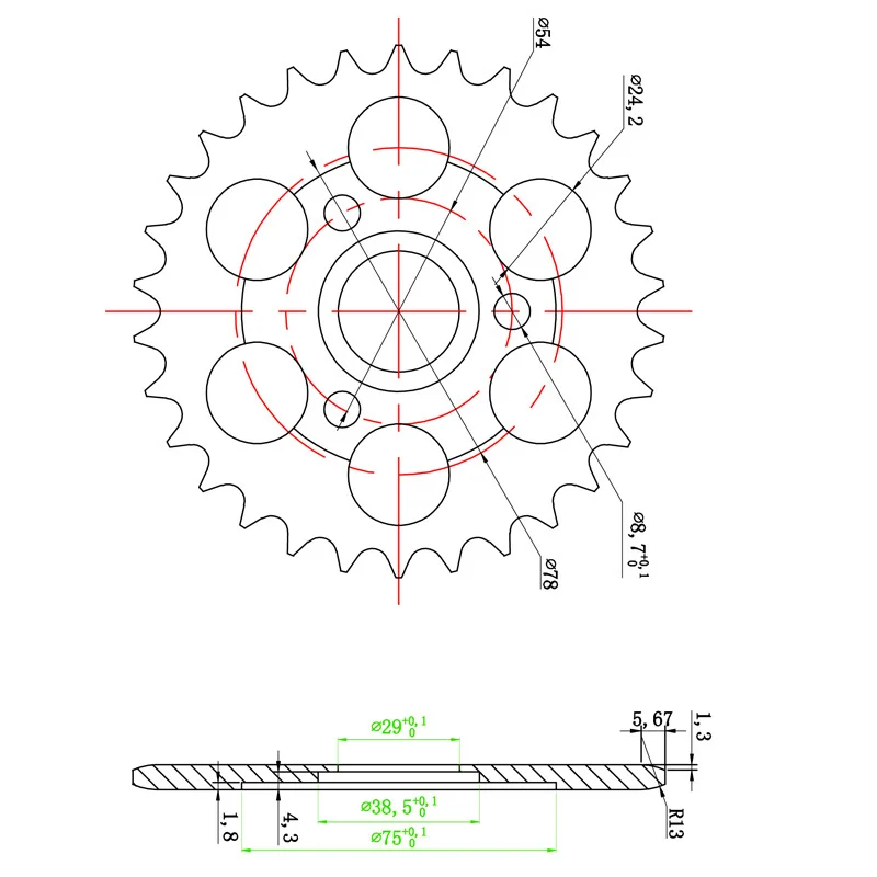 XLJOY красная CNC алюминиевая 420 30T зубчатая задняя цепная Звездочка для Honda Z50A Z50 Z50R Z50J