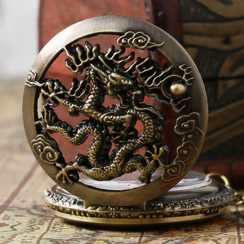 Винтажные карманные часы в китайском стиле с драконом кварцевые цепочка