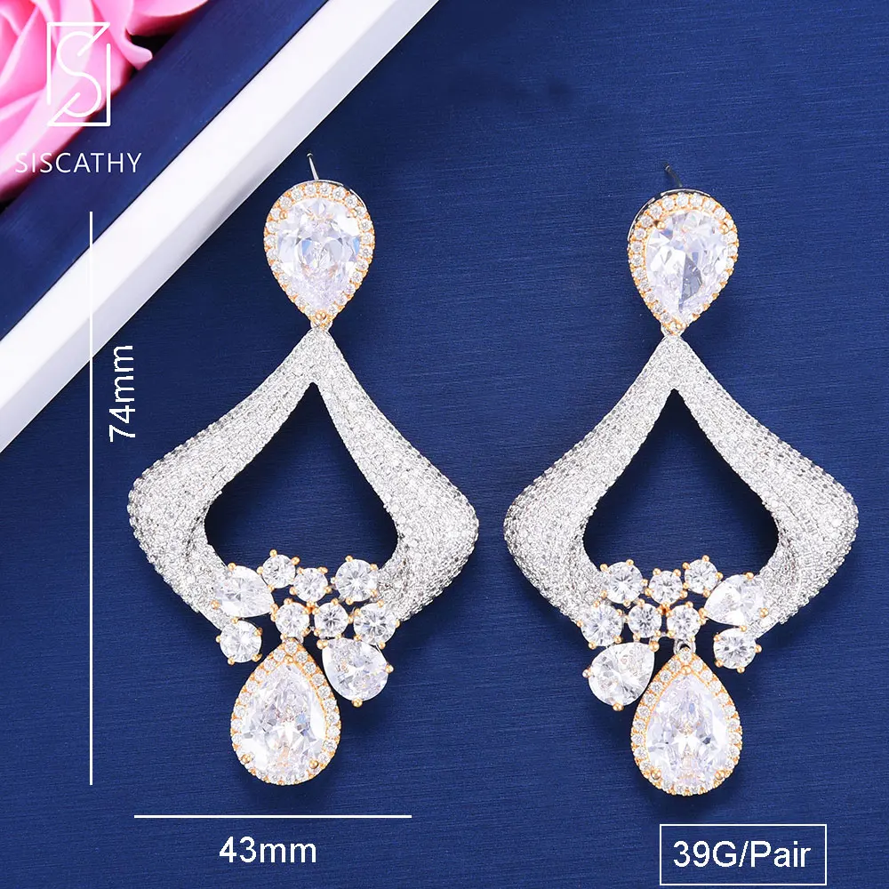 Siscathy 43*74mm Fashion Geometric Drop Pendant Earrings Luxury Cubic Zirconia Dubai Wedding Engagement Dangle Drop Earrings
Siscathy 43*74mm Fashion Geometric Drop Pendant Earrings Luxury Cubic Zirconia Dubai Wedding Engagement Dangle Drop Earrings