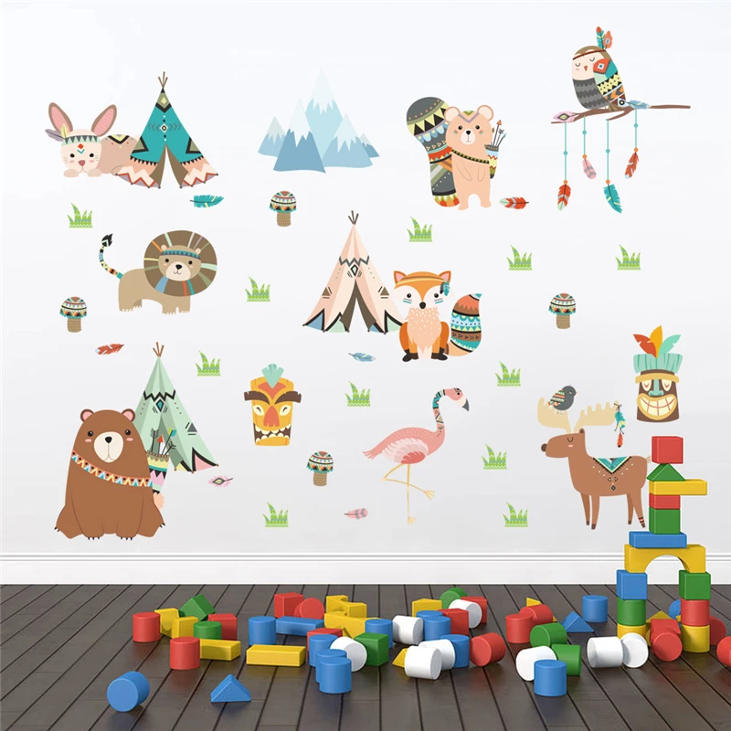 Funny Animals Indian Tribe Wall Stickers For Kids Rooms Home Decor Cartoon Owl Lion Bear Fox Wall Decals Pvc Mural Art
Funny Animals Indian Tribe Wall Stickers For Kids Rooms Home Decor Cartoon Owl Lion Bear Fox Wall Decals Pvc Mural Art