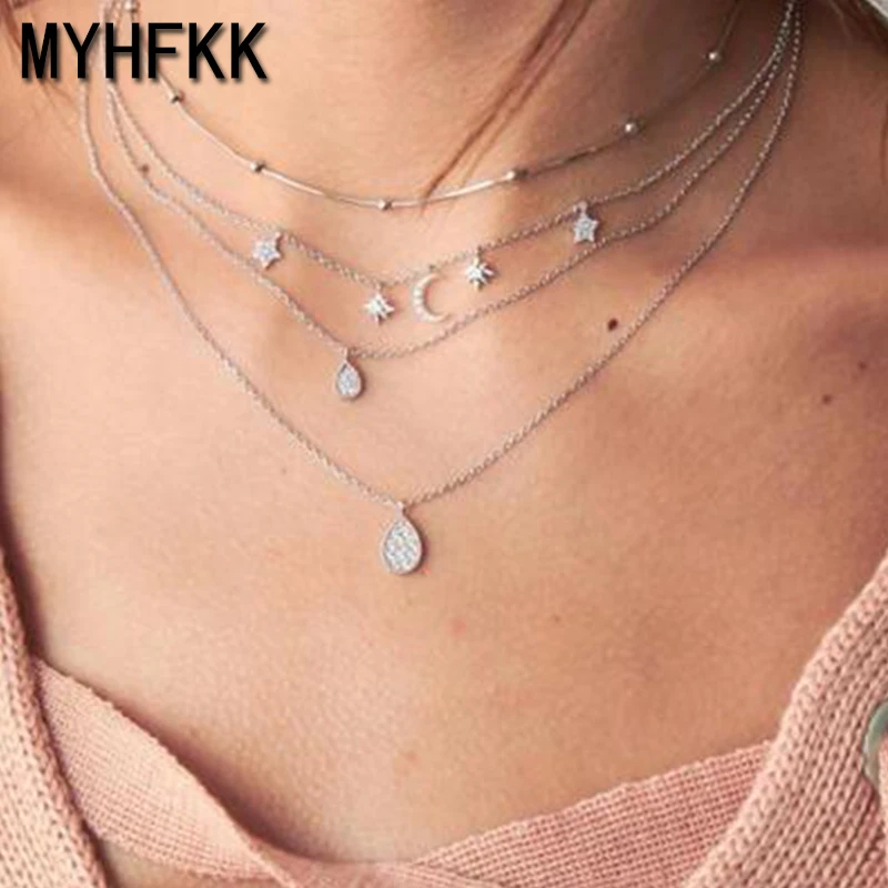 MYHFKK2019 Новая мода богемный многослойный кулон с полумесяцем Ретро Женская