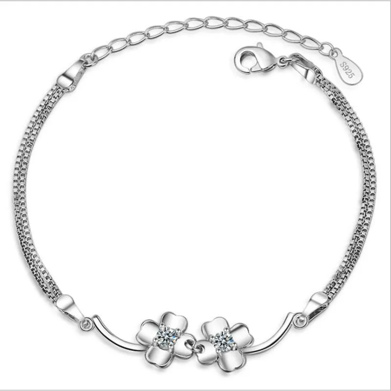 

LUKENI Trendy 925 Sterling Silver Clover Women Bracelets Jewelry Hot AAA+Cubic Zirconia Female Anklets Bracelet Lady Gift Bijou