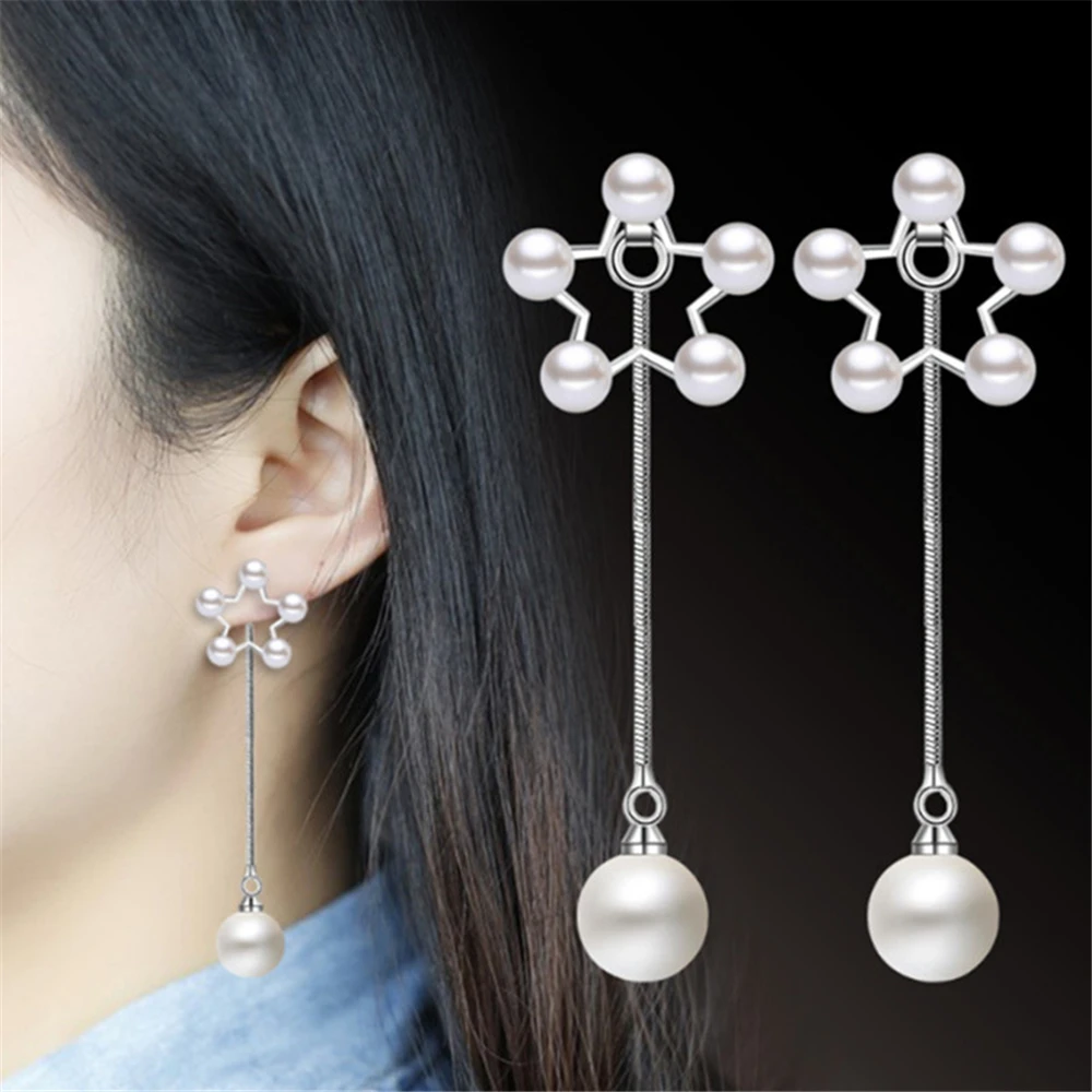 Fashion popular female pearl silver color earrings temperament with tassel long paragraph pentagonal earrings jewelry
Fashion popular female pearl silver color earrings temperament with tassel long paragraph pentagonal earrings jewelry