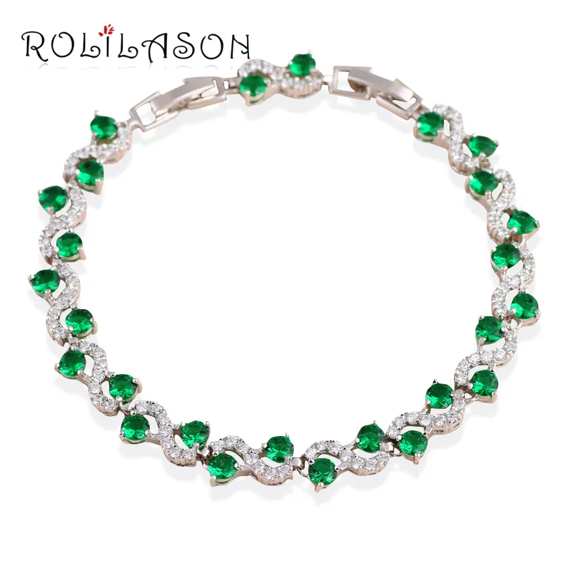 ROLILASON высокое качество изделия для Для женщин Зеленый Циркон Шарм Браслеты