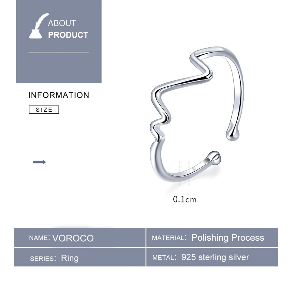 Женское Обручальное Кольцо VOROCO регулируемое кольцо из 100% стерлингового серебра