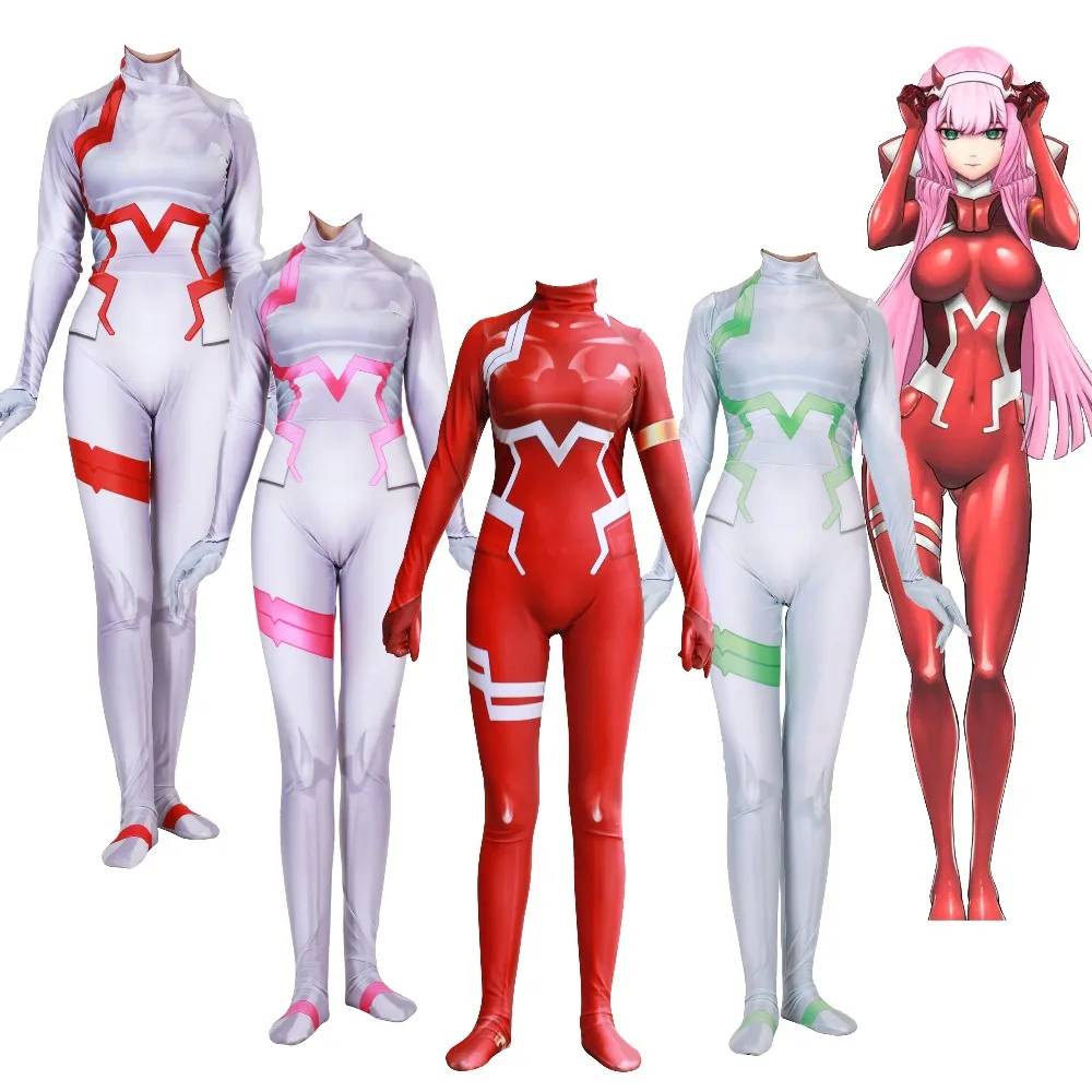 Японское аниме 3D женщины Дарлинг в франкс 02 Zero Two Косплей Костюм Zentai боди костюм