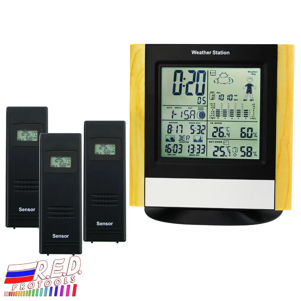 Weather Station 3 Wireless Sensors, WWVB DCF Radio Controlled Clock Thermometer, Indoor Outdoor Humidity Temperature Forecast
Weather Station 3 Wireless Sensors, WWVB DCF Radio Controlled Clock Thermometer, Indoor Outdoor Humidity Temperature Forecast
