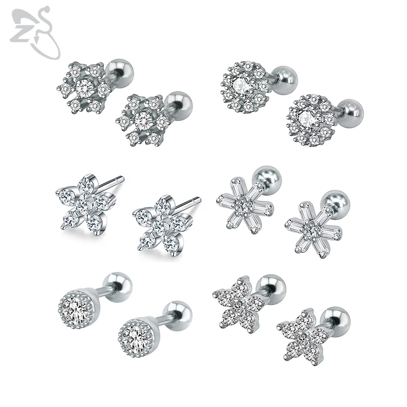 ZS New Elegant Flower Stud Earrings For Women Crystal Brincos Stainless Steel Earrings Jewelry Piercing Ear Cartilage Romantic
ZS New Elegant Flower Stud Earrings For Women Crystal Brincos Stainless Steel Earrings Jewelry Piercing Ear Cartilage Romantic