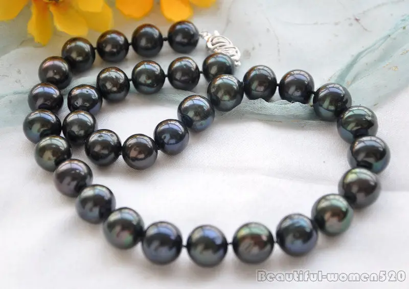 Z5842 Huge 17" 14mm black round FRESHWATER PEARL NECKLACE