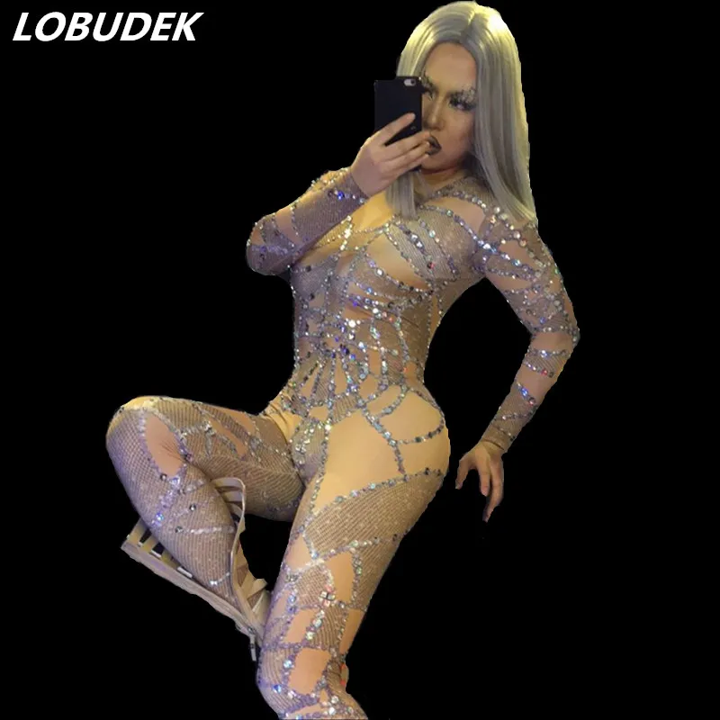 Европейский стиль Zentai трико стрейчевый комбинезон с блестящими кристаллами Боди