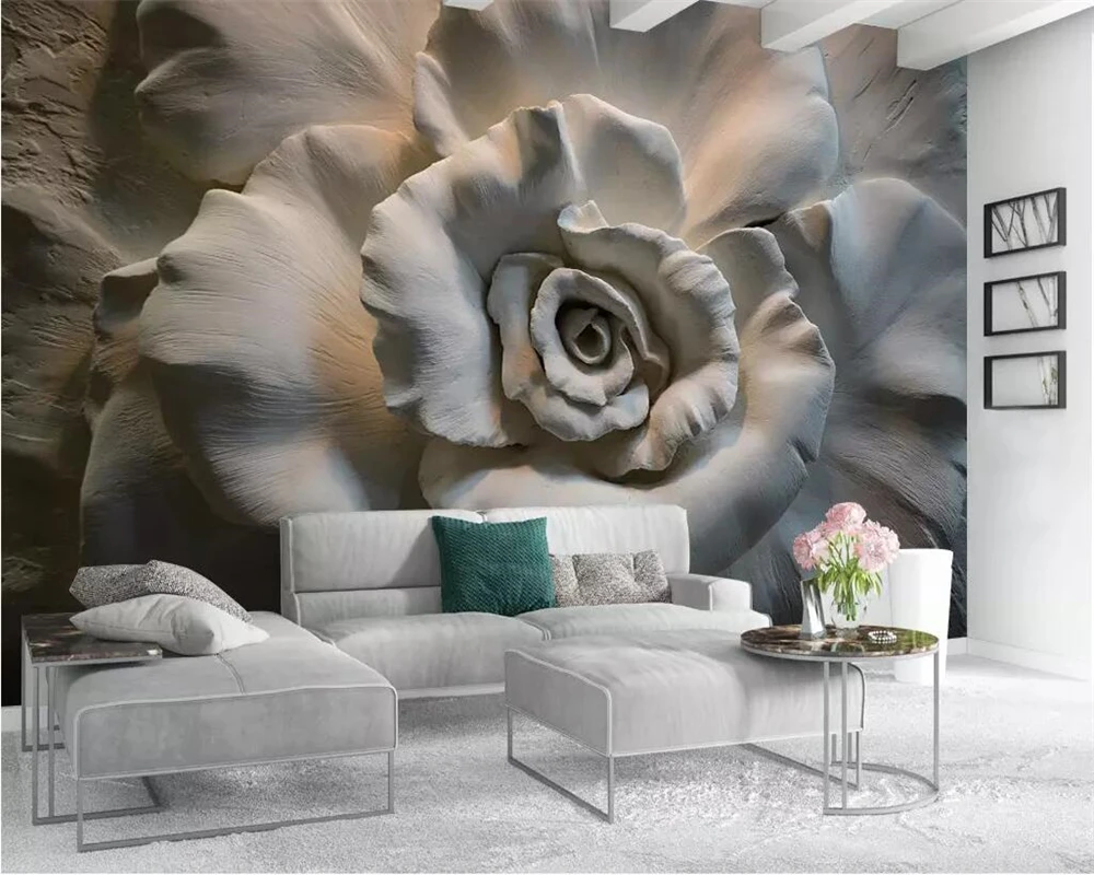 

papel de parede Living room bedroom 3D wallpaper three-dimensional embossed rose TV sofa background wall 3d wallpaper