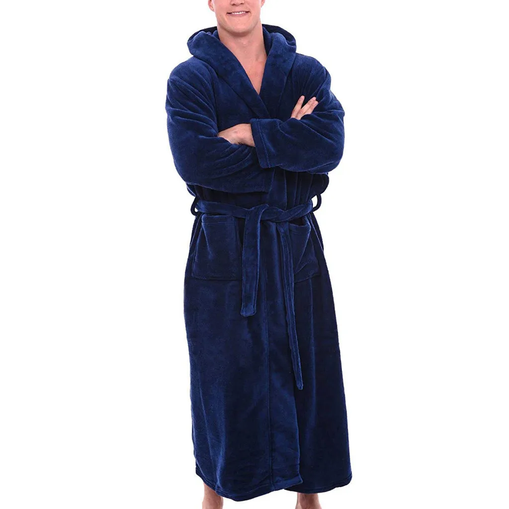 Мужской зимний плюшевый удлиненный халат домашняя одежда с длинным рукавом