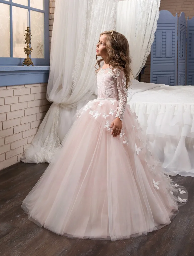 Fancy Flower Girl Party Dress Child Long Sleeves Butterfly Pink Mesh Ball Gowns Kids Holy Communion Dresses for Girl custom made
Fancy Flower Girl Party Dress Child Long Sleeves Butterfly Pink Mesh Ball Gowns Kids Holy Communion Dresses for Girl custom made