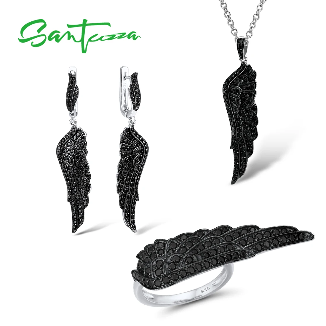 SANTUZZA Jewelry Sets For Women Elegant Black Angel Wings Drop Earrings Pendant Ring Pure 925 Sterling Silver Fashion Jewelry
SANTUZZA Jewelry Sets For Women Elegant Black Angel Wings Drop Earrings Pendant Ring Pure 925 Sterling Silver Fashion Jewelry
