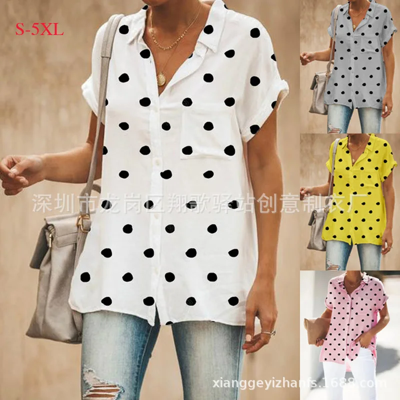Summer Fashion Dot Print Blouse Pullover Ladies V-Neck Tee Tops Female Women's Short Sleeve Shirt Blusas Femininas Clothing
Summer Fashion Dot Print Blouse Pullover Ladies V-Neck Tee Tops Female Women's Short Sleeve Shirt Blusas Femininas Clothing