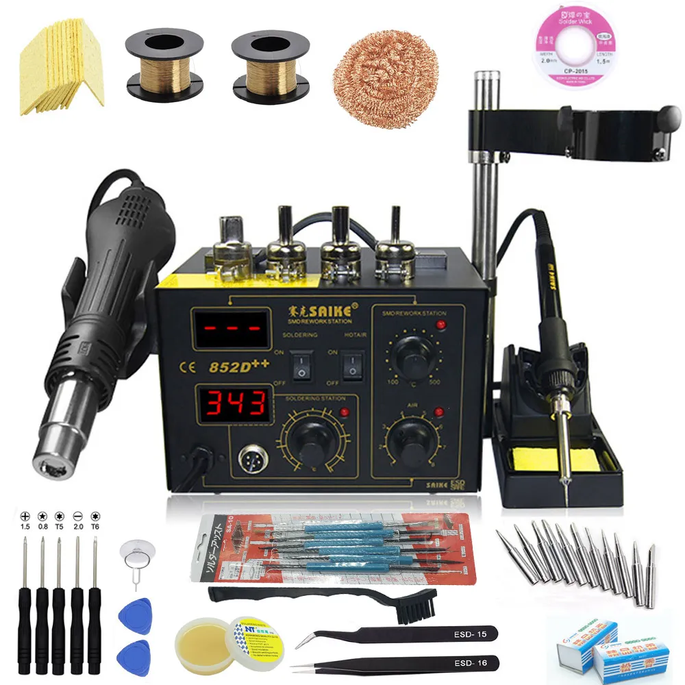 220V/110V Saike 852D++ Hot Air Rework Station soldering station BGA De-Soldering 2 in 1 with Supply Air Gun Rack and gifts
220V/110V Saike 852D++ Hot Air Rework Station soldering station BGA De-Soldering 2 in 1 with Supply Air Gun Rack and gifts