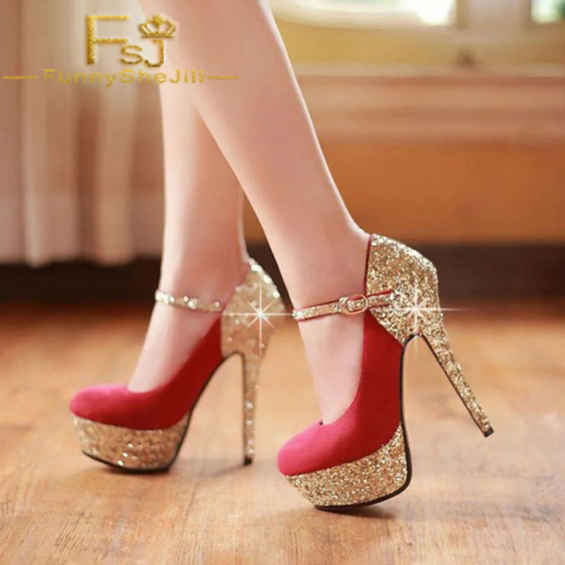 Red and Gold Glitter Bridal Heels Platform Elegant Mary Jane Pumps Lace-Up Crystal spring Autumn Fashion Women Shoes FSJ Sexy
Red and Gold Glitter Bridal Heels Platform Elegant Mary Jane Pumps Lace-Up Crystal spring Autumn Fashion Women Shoes FSJ Sexy