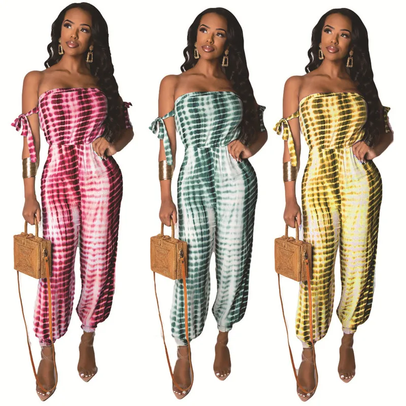 New Striped Tie Dye Print Strapless Jumpsuit Women Off Shoulder Bow Tie Summer Romper Sexy Streetwear Party Club Female Overalls
New Striped Tie Dye Print Strapless Jumpsuit Women Off Shoulder Bow Tie Summer Romper Sexy Streetwear Party Club Female Overalls