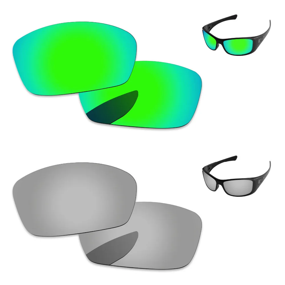 

Хромированные серебристые и изумрудно-зеленые 2 пары зеркальные поляризованные Сменные линзы для солнцезащитных очков Hijinx 100% UVA & UVB защита