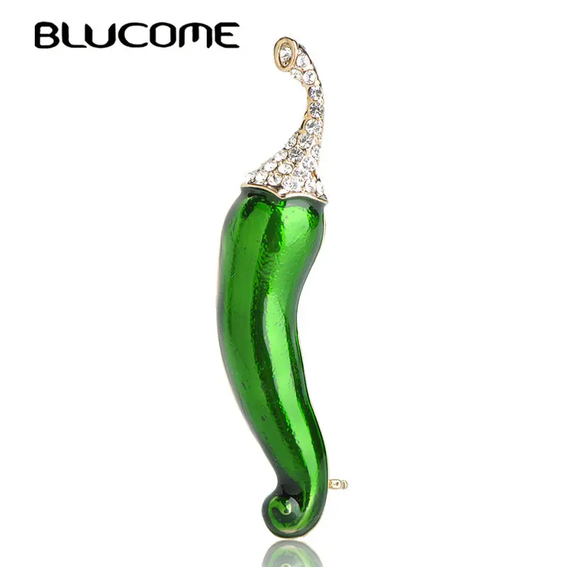 Женская эмалированная брошь перец Blucome ярко-зеленая чили в форме овощей