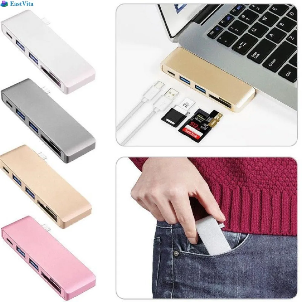 EastVita USB 3,0 Портативный Type-C 5-в-1 комбинированный адаптер концентратора и кардридер для MacBook r60
EastVita USB 3,0 Портативный Type-C 5-в-1 комбинированный адаптер концентратора и кардридер для MacBook r60