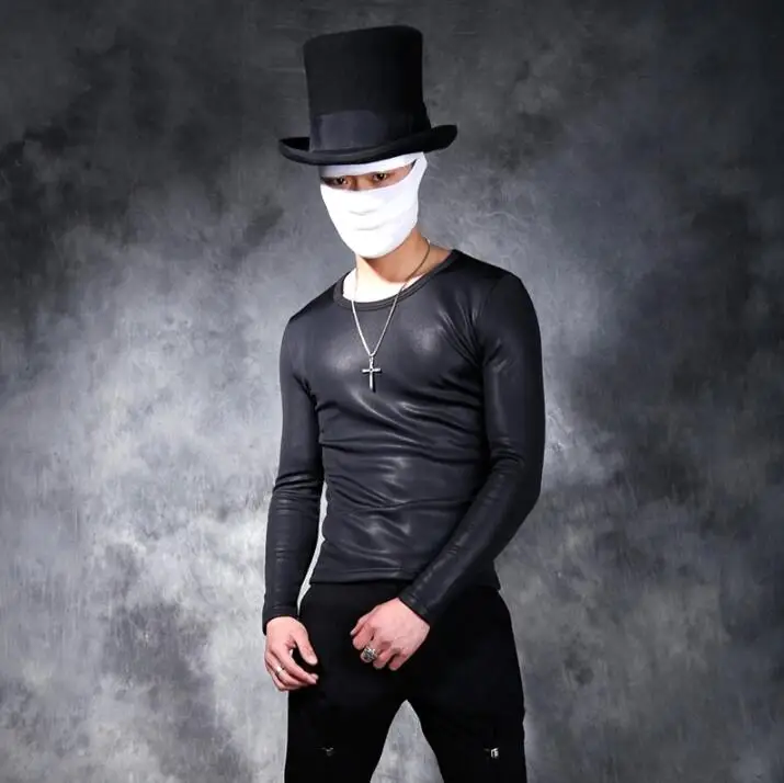 Autumn and winter New Men personality Slim short round neck leather T-shirt hairstylist stretch thickening tight bottoming shirt
Autumn and winter New Men personality Slim short round neck leather T-shirt hairstylist stretch thickening tight bottoming shirt